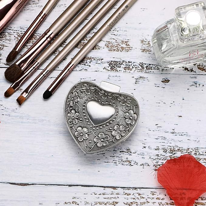Hipiwe Vintage Heart Shape Jewelry Box - Small Antique Ring/Earrings/Necklace Storage Organizer Case, Metal Treasure Chest Trinket Keepsake Gift Box for Women - Image 9