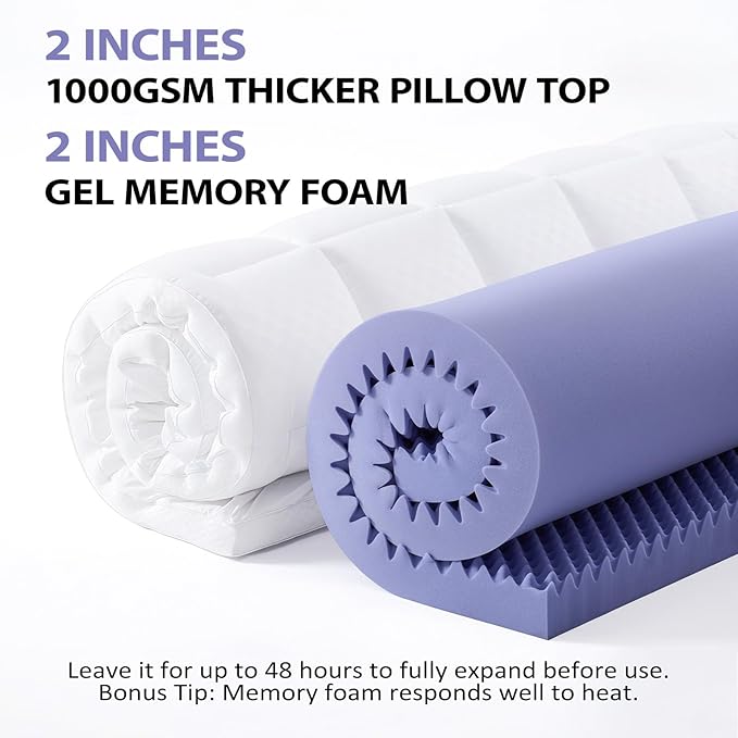downluxe 4 Inch Twin Memory Foam Mattress Topper Pro Dual Layer 2 Inch Cooling Gel Egg Crate Memory Foam Plus 2 Inch Pillow Top Medium Firm with Deep Pocket
