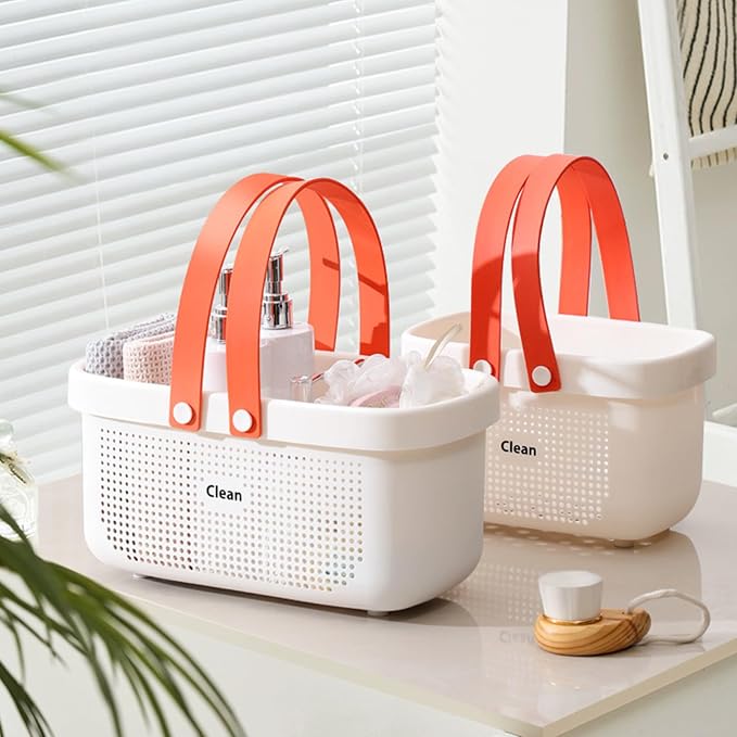 JiatuA Plastic Storage Basket with Handle Portable Shower Caddy Tote Organizer Basket Bin for Bathroom Kitchen Dorm Room Bedroom, White - Image 7