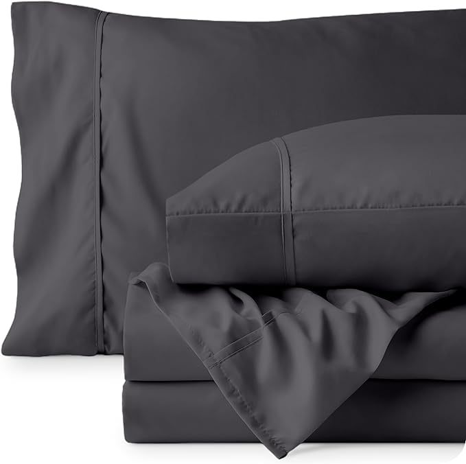 Bare Home Queen Sheet Set - 1800 Ultra-Soft Microfiber Queen Bed Sheets - Double Brushed - Deep Pockets - Easy Fit - 4 Piece Set - Bedding Sheets & Pillowcases (Queen, Forged Iron Grey)