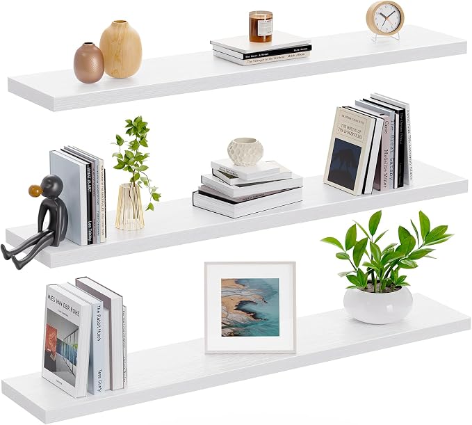 AMADA HOMEFURNISHING 35.4" L Floating Shelves, Wall Shelves Set of 3 for Bathroom/Living Room/Bedroom/Kitchen, White Floating Shelves for Wall Decor with Invisible Brackets - AMFS45W - Image 8