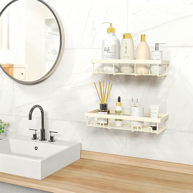 Moforoco Shower Caddy Shelf Organizer Rack, Self Adhesive Black Bathroom Shelves Basket, Home Farmhouse Wall Inside Organization and Storage Decor Rv Accessories, First Camper Apartment Essentials - Image 6