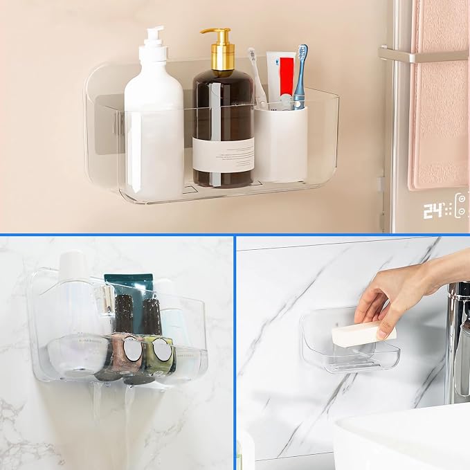 Diesisa 3pc Acrylic Wall Mount Organizer, Adhesive Clear Shower Caddies,Acrylic Soap Basket for wall,No Drilling Hang Walls,with Self Adhesive Tape, for Bathroom, Kitchen, Living Room - Image 7