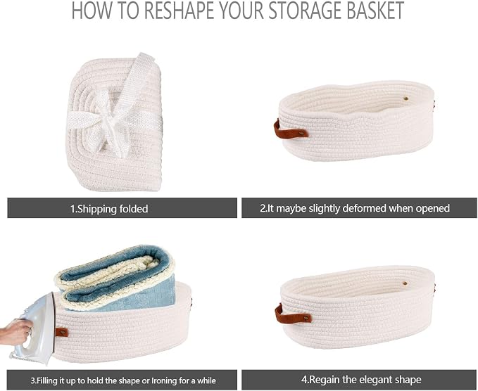 2 Pack Woven Storage Basket for Toilet Tank Top,Farmhouse Home Decor Organizing Baskets for Bathroom,Table and Counter 13"x5.9"x4" White - Image 7