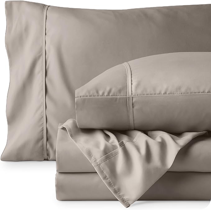 Bare Home Full Sheet Set - 1800 Ultra-Soft Microfiber Full Bed Sheets - Double Brushed - Deep Pockets - Easy Fit - 4 Piece Set - Bedding Sheets & Pillowcases (Full, Khaki)