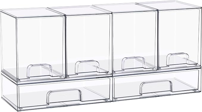 Sorbus Stackable Acrylic Storage Drawers – 4 Tall + 2 Wide – 6 Pack Clear Plastic Organizer Bins for Baby Bottles, Makeup, Bathroom & Vanity, Pull-Out Drawer Design for Kitchen Cabinets - Image 7