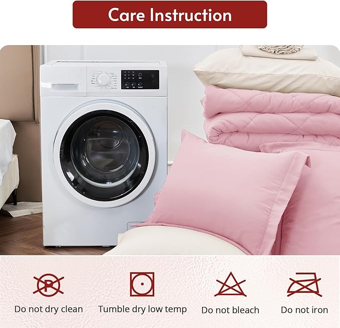 MUXHOMO 5 Pieces Twin Comforter Set, Reversible Bed in a Bag Twin Size, All Season Bedding Set with Comforter, Flat Sheet, Fitted Sheet, Pillowcases & Shams, Light Pink & Ivory