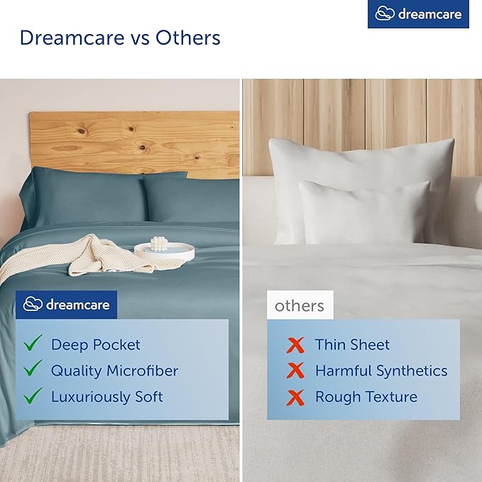 DREAMCARE King Size Sheets Set - 6 pcs Breathable Cooling Bed Sheets - up to 15" Deep Pocket King Sheet Set with Side Pockets - Extra Soft 100% Brushed Hypoallergenic Hotel Luxury Bedding - M Blue