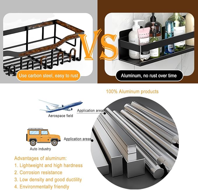 Shower Caddy,Shower Shelf 4 Pack - Bathroom Shower Shelf Rust-Proof Aluminum Adhesive Installation No Drilling Required, Suitable for Bathroom Storage and Home Decoration - Image 6