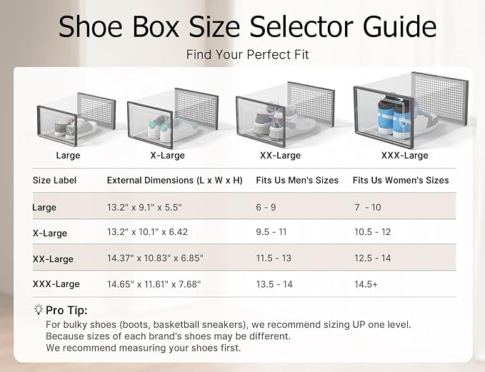 Kuject XXX-Large Shoe Storage Boxes Organizers Clear Plastic Stackable 12 Pack, Shoe Rack & Holder Substitute, Sneaker Containers, Toy Storage Organizer Bins for,Closet, Under Bed, Black(No Fold Line) - Image 9