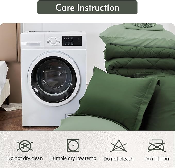 MUXHOMO 5 Pieces Twin Comforter Set, Reversible Bed in a Bag Twin Size, All Season Bedding Set with Comforter, Flat Sheet, Fitted Sheet, Pillowcases & Shams, Dark Green & Light Green