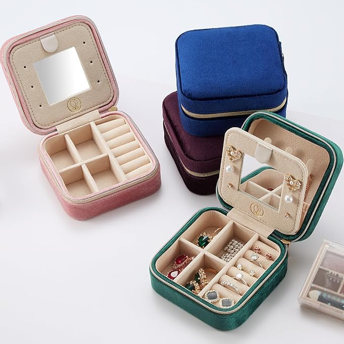Plush Velvet Jewelry Travel Case,Small Jewelry Box,Traveling Jewelry Organizer,Portable Jewellery Storage Holder for Rings Earrings Necklace Bracelet, for Girls Women | Green-Mirror - Image 7