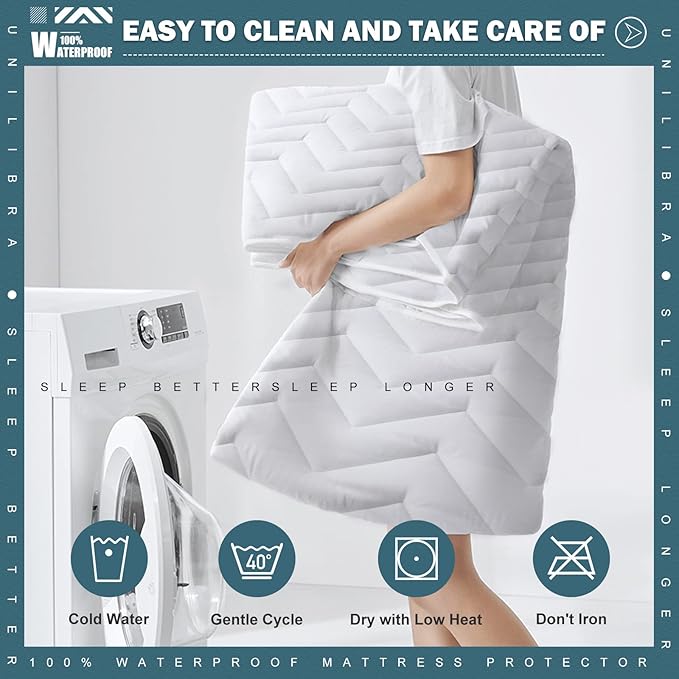 Twin Size Waterproof Mattress Protector Quilted, Breathable Ultra-Soft Filling Mattress Pad, Fitted Deep Pocket Mattress Cover Fits 6''-19'' Mattress White
