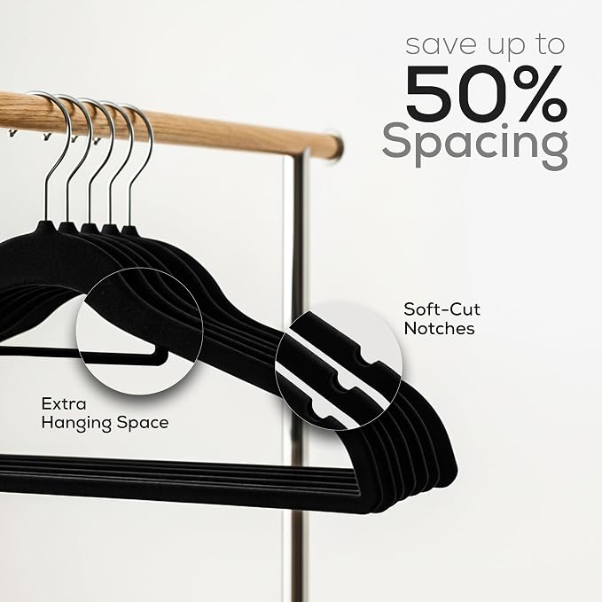 Utopia Home Premium Velvet Hangers 50 Pack - Non-Slip Clothes Hanger with Tie Bar - Black Hangers with 360 Degree Rotatable Hook - Heavy Duty Coat Hanger - Image 7