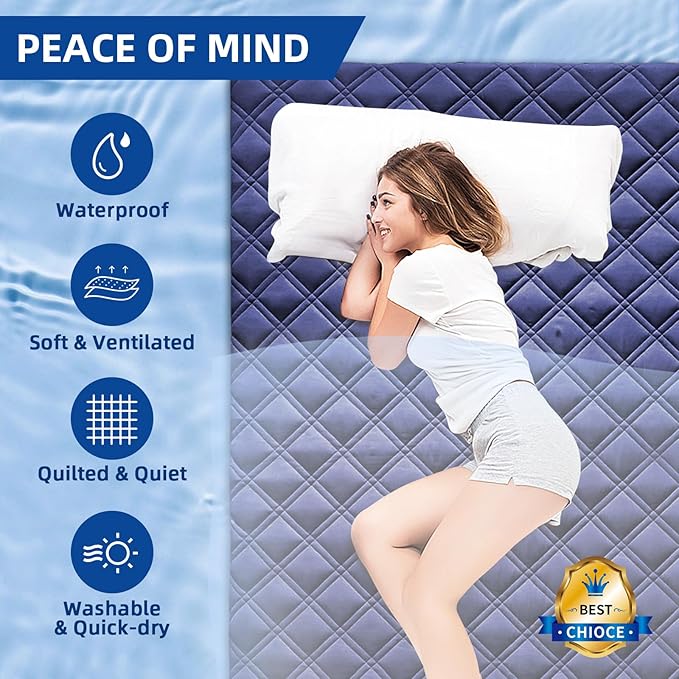 Waterproof Mattress Protector Queen Size, All-fit-One Soft Noiseless Bed Mattress Cover with Deep Pocket 8-21", Washable for Bedwetting, Cool Sleep,Suitable for Home Bedroom Hotel, Blue