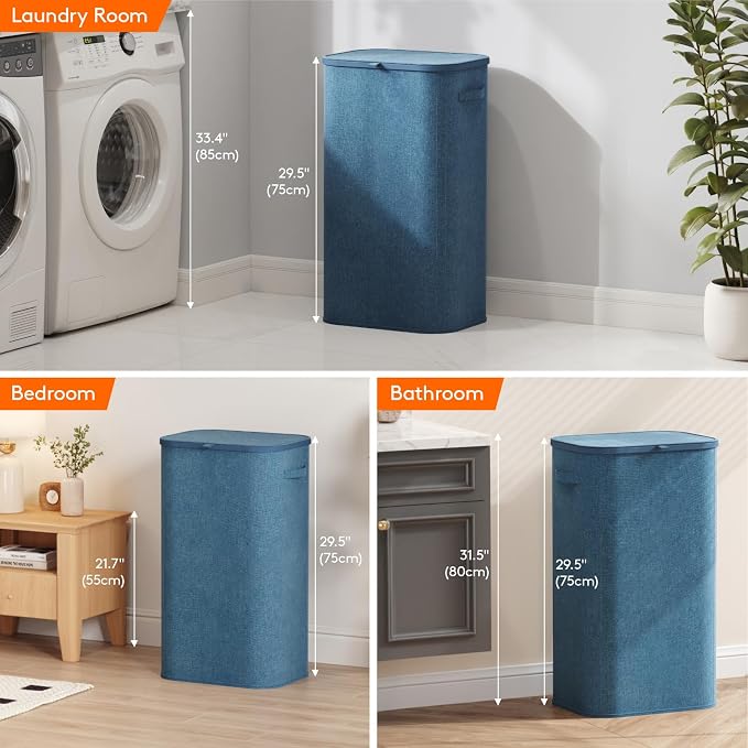 Lifewit 105L Large Laundry Basket with Lid, Laundry Hamper with Plastic Handles and Removable Bag, Foldable Tall Dirty Clothes Hampers for Laundry for Laundry Room, Bedroom, Bathroom, Dorm, Dark Blue - Image 8