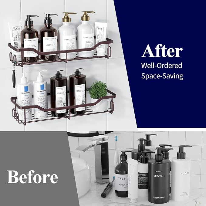Kitsure Shower Caddy Large - Adhesive Shower Organizer, Stainless Steel Shelf for Inside Shower, No Drill Bathroom Organizers and Storage, Home Decor Accessories, 2 Pack, Brown - Image 6