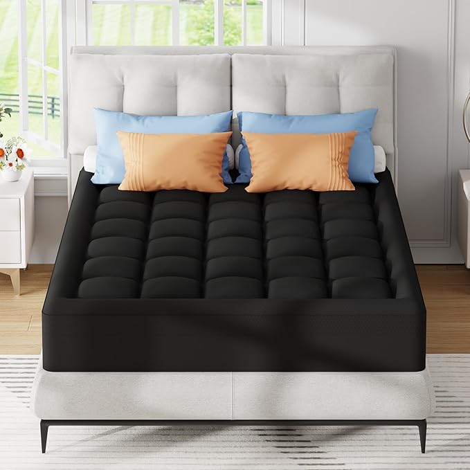 ELEMUSE 3 Inch Dual Layer Memory Foam Mattress Topper Cal King, 2 Inch Cooling Gel Memory Foam Pad Plus 1 Inch Down Alternative Pillowtop Mattress Pad with Cooling Cover, Black
