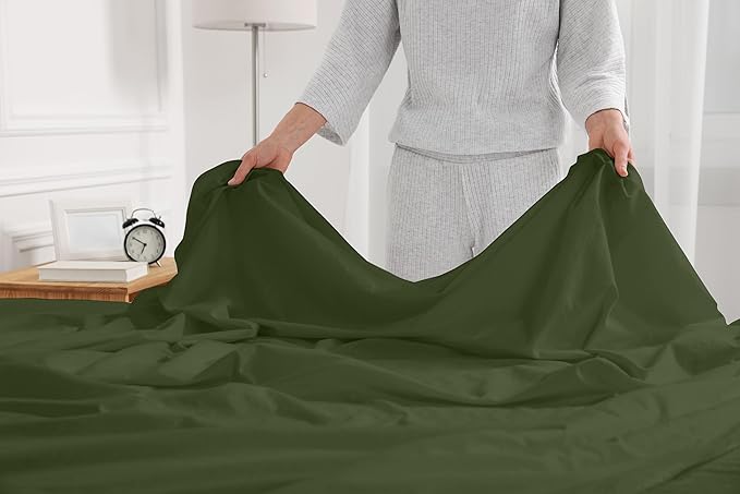 RUVANTI 100% Cotton Sheets – Full Size Percale Bedding, Cooling & Breathable, Durable with a Crisp, Soft & Comfortable Feel, 16" Deep Pocket, 4-Piece Set, Chive