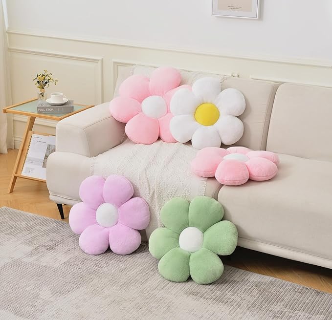 Flower Pillow,Daisy Flower Throw Pillow 15.7In Floor Pillow Cushion Cute White Home Decorative Pillows for Sofa Couch Bed