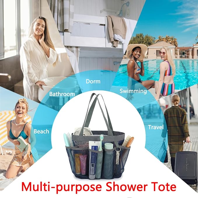 Fammart Mesh Shower Caddy Portable for College Dorm Room Essentials, 8-Pocket Large Shower Basket Tote Bag with 2 Handles for Toiletry, Bathroom, Beach, Camp, Gym - Image 9