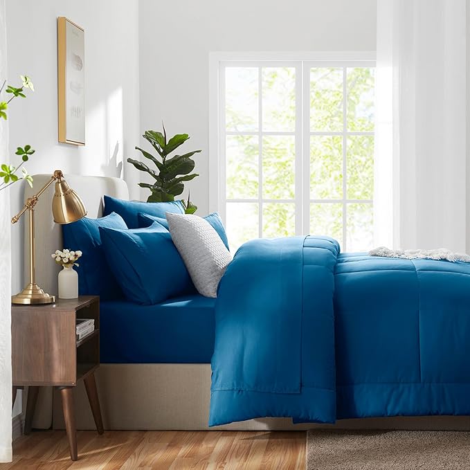 CozyLux King Size Comforter Set Teal, 7 Pieces Bed in a Bag, Teal Comforter King Size, All Season Bedding Sets with Stitch Quilted Comforter, Flat Sheet, Fitted Sheet, Pillowcases