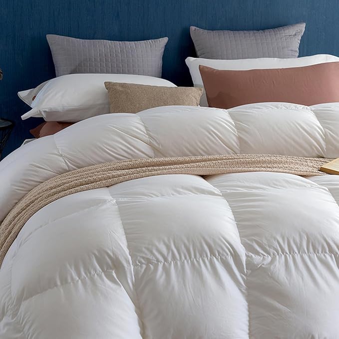 Royoliving Premium Feathers Down Duvet Insert Comforter Oversized King Size Heavyweight Thickened Winter White 100% Cotton Cover with Corner Tabs (120x98, 87 oz)