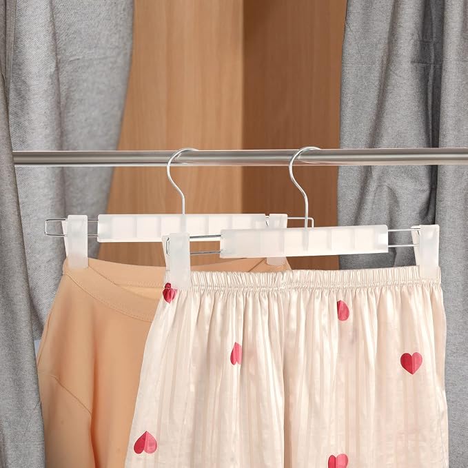 GUANJUNE Clothes Pants Hangers, Space-Saving Skirt Holders with 360 ° Swivel Hooks, Adjustable Clips, Trouser Hangers, Clothes Coat Garment Jeans Hangers (10 Pack, Transparent) - Image 7