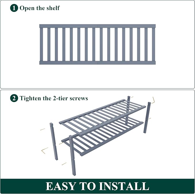 Smiry Bamboo Shoe Rack for Closet, 2 Tier Long Wooden Stackable Shoe Organizer, Free Standing Shoes Storage Shelf for Entryway, Front Door Entrance, Grey - Image 7
