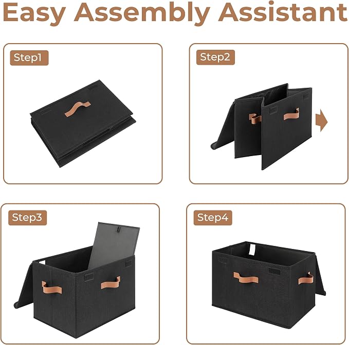 GRANNY SAYS Black Storage Bins with Lids, Decorative Storage Boxes with PU Handles, Linen Closet Organizer, Storage Baskets for Shelves, Fabric Storage Bins for Clothes, Extra Large - Image 7