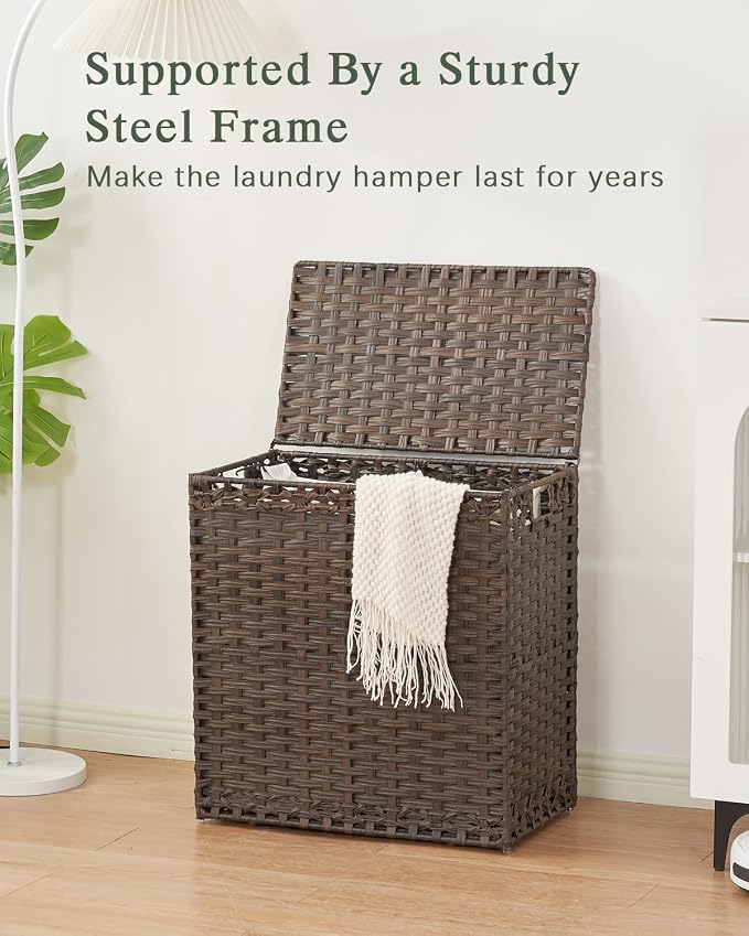 SETVSON Laundry Hamper with Lid Wicker Laundry Basket 112 L (29.6 Gal) Laundry Hampers Handwoven Rattan Laundry Hamper with Handles 3 Removable Washing Bag, 6 Mesh Bags for Bathroom Bedroom Brown - Image 8