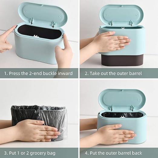 SUBEKYU 0.5 Gal Mini Countertop Trash Can with Lid for Desktop, Small Garbage Can for Office, Tiny Wastebasket, Plastic, Light Green - Image 7