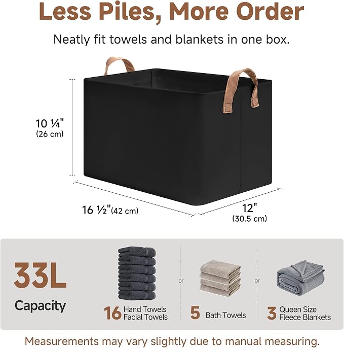 StorageWorks Storage Bins, Fabric Storage Bins for Shelves, Large Storage Baskets with Metal Frame, Closet Baskets and Bins with Handles, Black, 2-Pack - Image 6