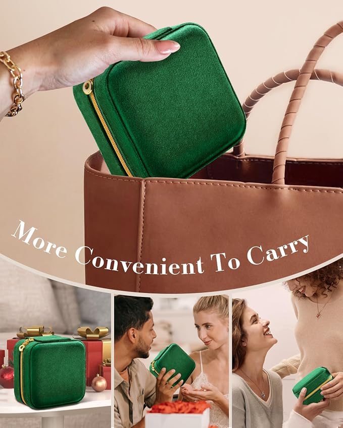 Bistup Travel Jewelry Case - Small Jewelry Organizers and Storage Box for Women Girls Teens Cute Traveling Jewelry Holder with Mirror Little Tiny Compact Modern Unique Aesthetic Pretty, Geen - Image 6