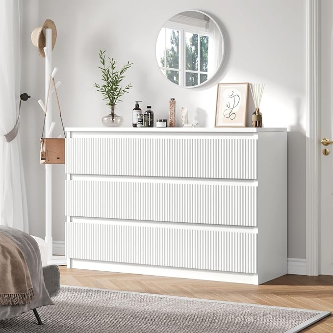 Jocoevol 6 Drawer Dresser, Fluted Dresser for Bedroom with Sleek Hidden Handles, Bedroom Dressers with Drawers, Wood Closet Clothes Storage Organizer for Bedroom, Pure White