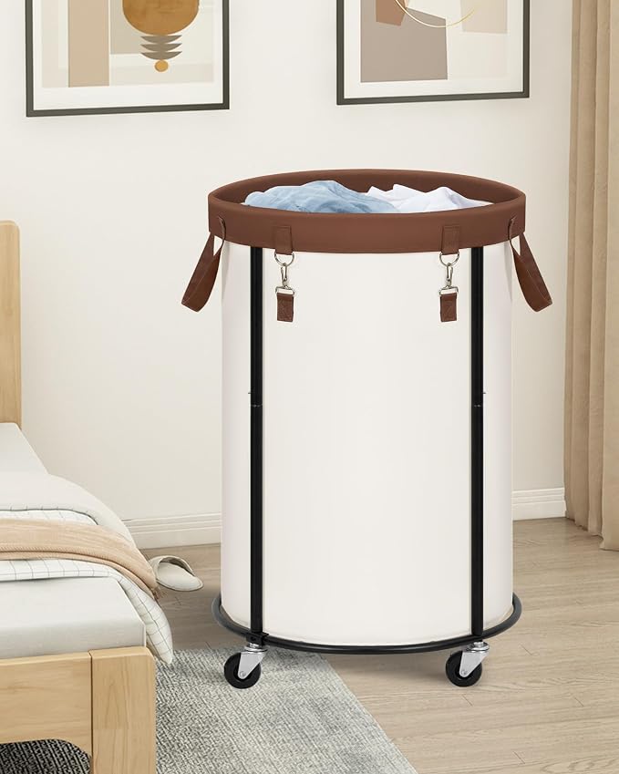 STORAGE MANIAC Rolling Laundry Hamper with Wheels 110L Laundry Basket, Round Laundry Cart with Metal Frame and Removable Bag, Clothes Hamper for Bedroom, Bathroom, Dorm Room, Laundry Room, Beige - Image 8