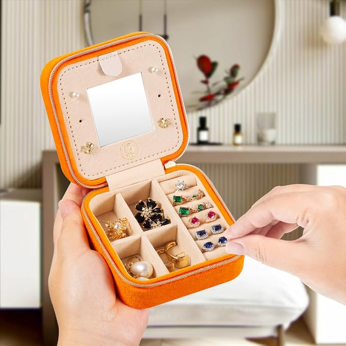 TRODANCE Plush Velvet Travel Jewelry Case Organizer, Small Travel Jewelry Box,Portable Jewelry Box Travel Mini Organizer Portable Display Storage Box For Rings Earrings Necklaces (4 Color 4 Packs) - Image 7