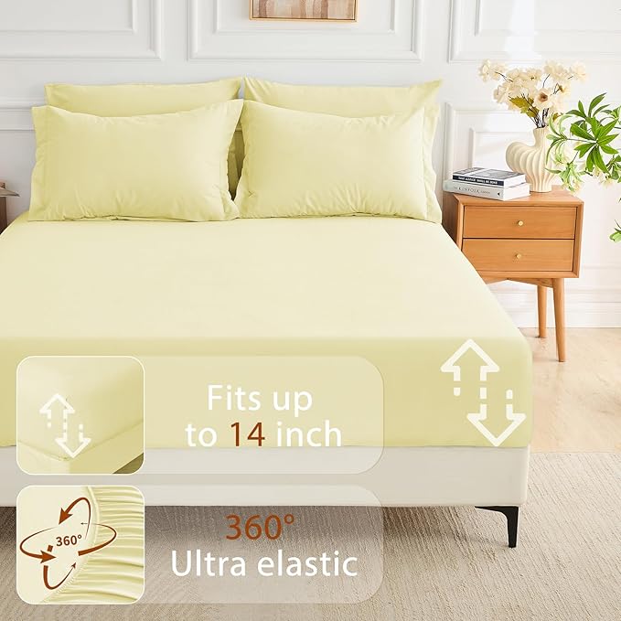MUXHOMO 7 Pieces Full Comforter Set, Soft Bed in a Bag Full Size, All Season Bedding Set with Comforter, Flat Sheet, Fitted Sheet, Pillowcases & Shams, Cream Yellow