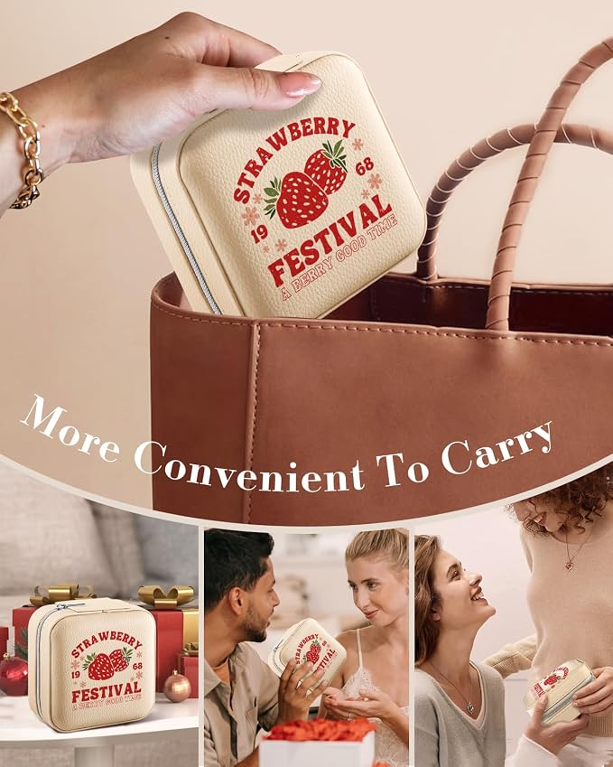 Bistup Travel Jewelry Case - Small Jewelry Organizers and Storage Box for Women Girls Teens Cute Traveling Jewelry Holder with Mirror Little Tiny Compact Strawberry Modern Unique Aesthetic Pretty - Image 6