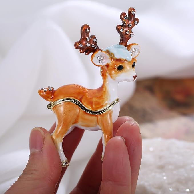 Hand Painted Animal Trinket Box for Home Decor, Hinged Jewelry Organizer Storage, Unique Personalized Collectible Keepsake Figurine Handmade Decorative Ornament Gifts (Sika Deer) - Image 7