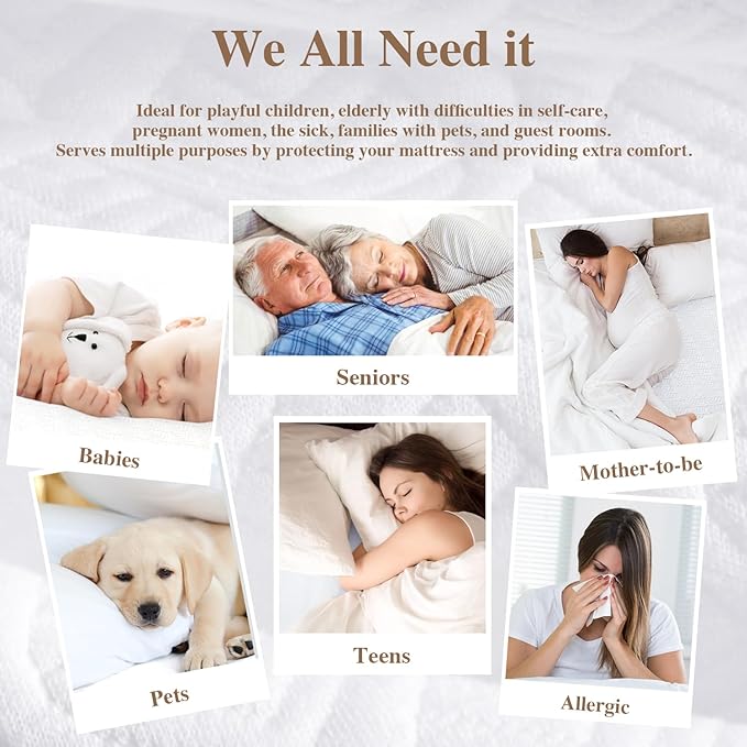 King Mattress Protector, Waterproof Mattress Pad Washable Rayon Mattress Cover Breathable Noiseless Bed Protector 3D Patterns 5" - 21'' Elastic Fitted Deep Pocket(White)