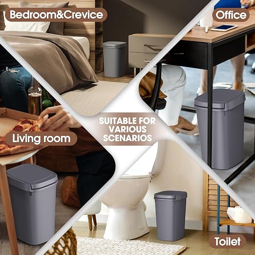 CEROELDA 3 Pack Bathroom Trash Can with Lid, 10L/2.6 Gal Small Garbage Can with Press Top Lid, Slim Plastic Waste Basket for Toilet, Office, Bedroom (Grey) - Image 6