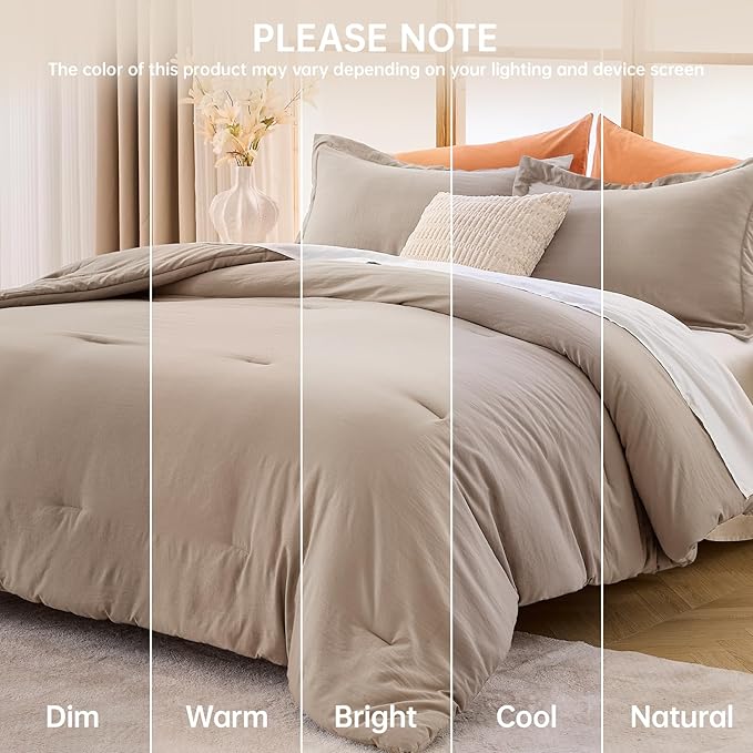 MUXHOMO Queen Comforter Set, All Season Ultra Soft Down Alternative Bedding - 3 Piece Lightweight Bed Set Includes 1 Comforter (90"x90") and 2 Pillow Shams (20"x26"), Dark Linen