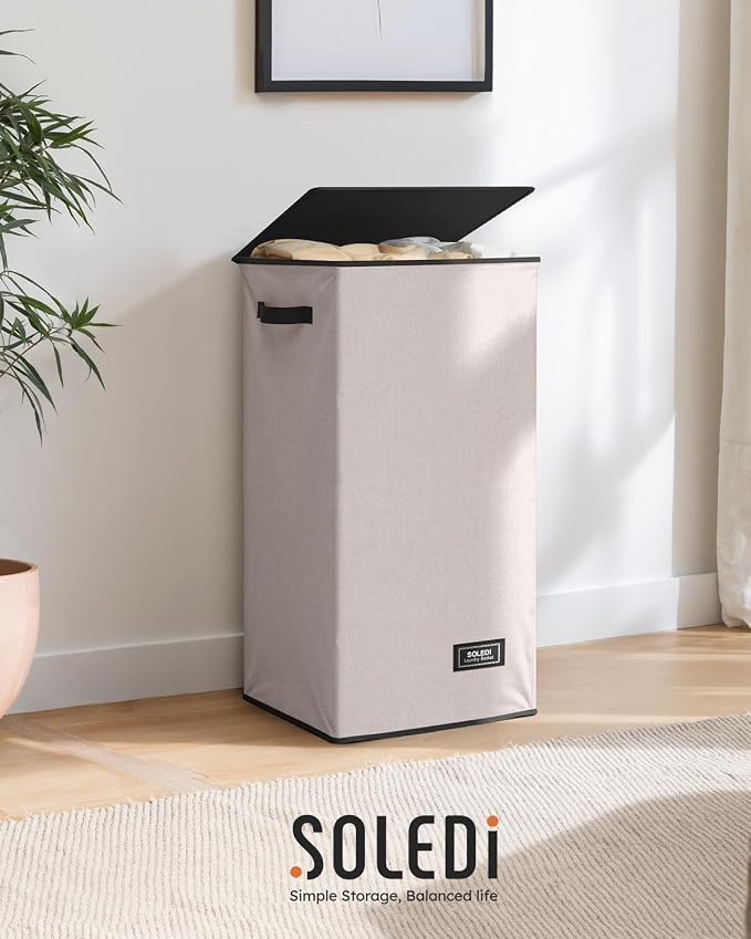 SOLEDI Slim Laundry Hamper with Lid, Narrow Laundry Basket with Removable Bags, Dirty Clothes Hamper with handle, Small Hamper perfect for Laundry room, Bathroom, Bedroom, Small spaces.Light taupe - Image 9