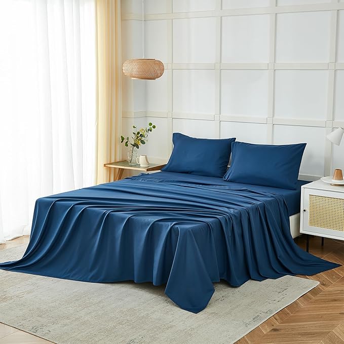 ILAVANDE Navy Queen Sheets Set 4 Piece, Hotel Luxury Super Soft 1800 Series Microfiber Navy Blue Bed Sheets Set-Wrinkle Free & Breathable-14 Deep Pocket Sheets for Queen Size Bed(Queen,Navy Blue)