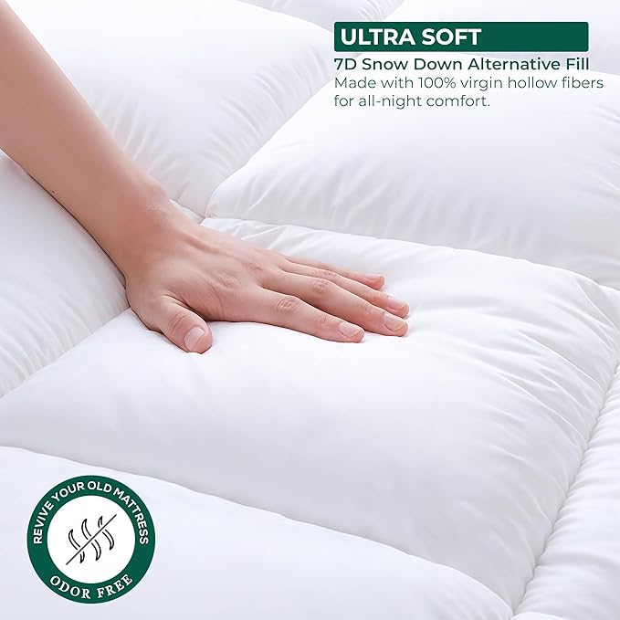 Mattress Topper Twin, Plush Pillow Top Extra Thick Mattress Pad Cover, Quilted Fitted Mattress Protector with Deep Elastic Pocket, Overfilled Down Alternative Filling Soft Bed Toppers