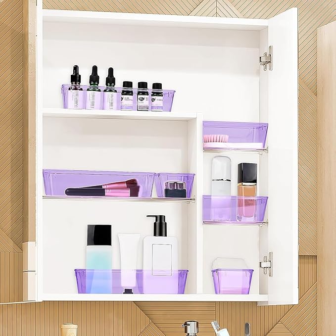 StorMiracle 16 PCS Drawer Organizer Set, 5 Varied Size Bathroom and kitchen Drawer cabinet organizer Trays, Clear Storage Bins for Makeup, Jewelry, Utensils and Gadgets, Purple - Image 6