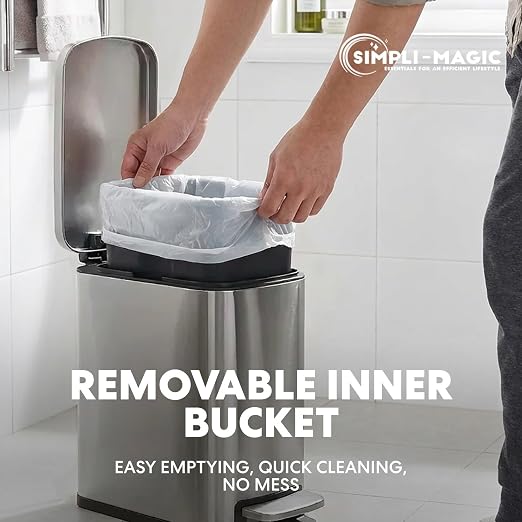 SIMPLI-Magic 6L/1.6G Stainless Steel Bathroom Trash Can with Hands-Free Foot Pedal, Quiet Soft-Close Lid, Compact Space-Saving Size - Image 6