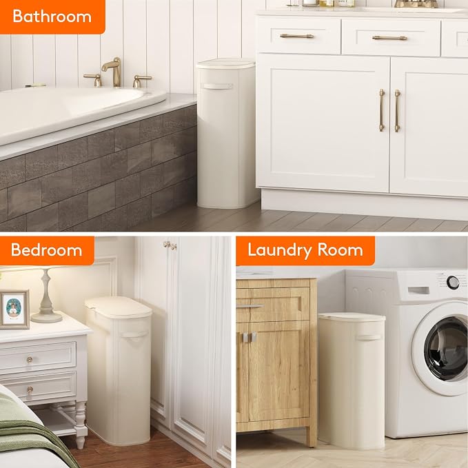 Lifewit Slim Laundry Basket with Lid, Narrow Large Laundry Hamper with Plastic Handles and Removable Bag, Tall Foldable Dirty Clothes Hampers for Laundry Room, Bedroom, Bathroom, Dorm, 65L White - Image 9