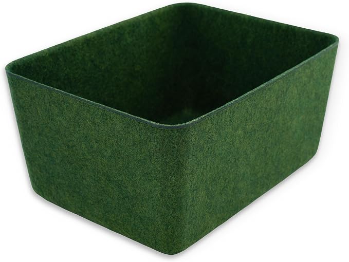 Welaxy Felt deep Storage Bins lidded Drawer Organizer Caddy for junk stuff stationery makeup jewelry closet bathroom minimalist lifestyle (Forest Green Bin, S) by Welaxy